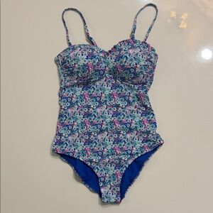 Sogno D’Oro Floral One Piece Swimsuit Tummy Control Ruched Size 46 Like New